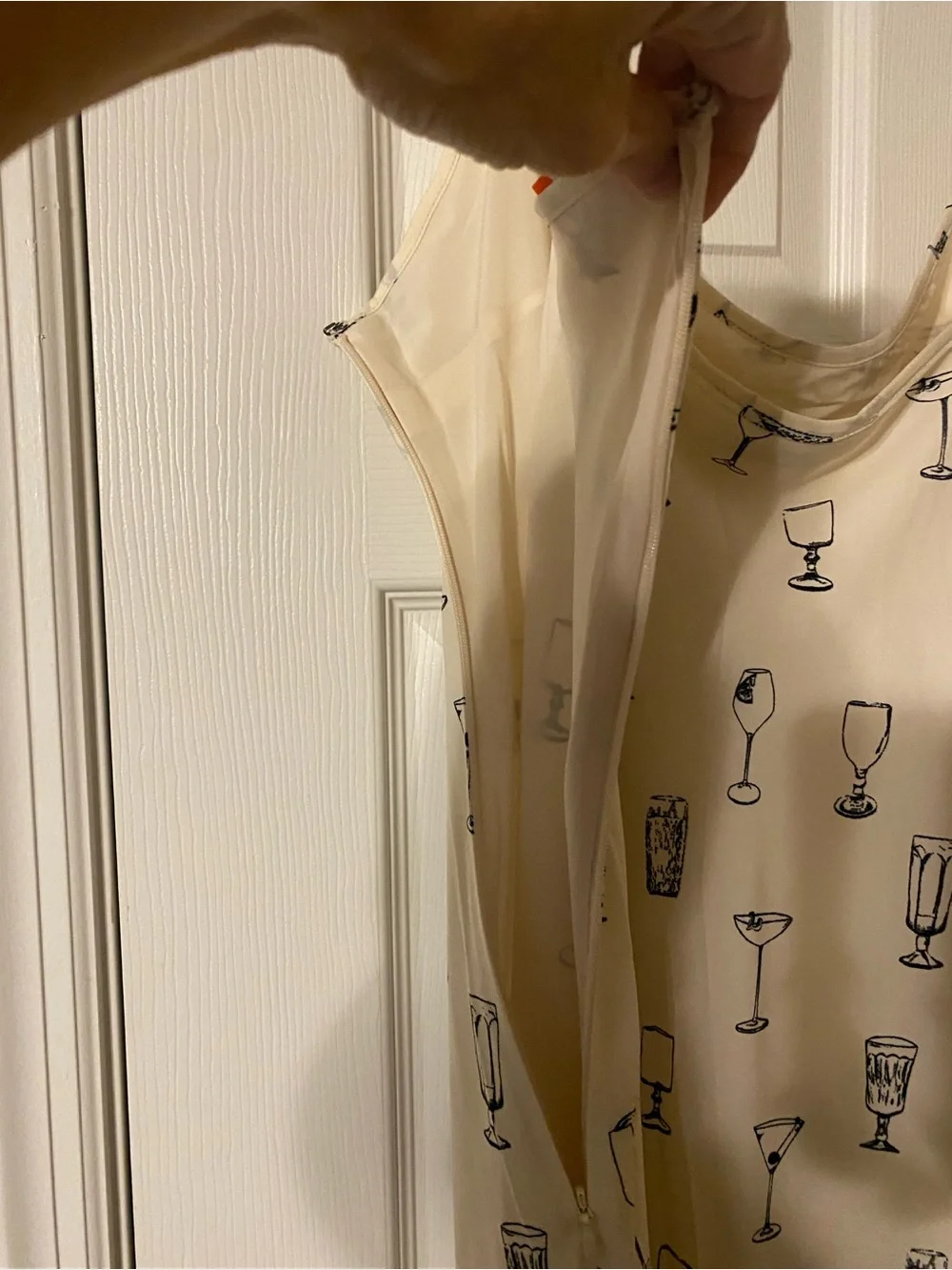 Abercrombie & Fitch Cream Slip Dress with Black Glass Print